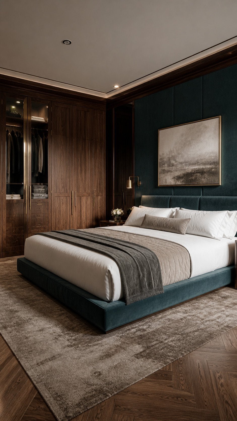 Luxurious modern bedroom with warm tones
