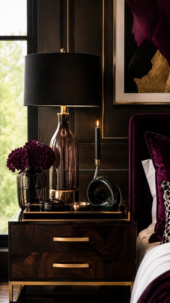 Elegant bedside ambiance with gold accents