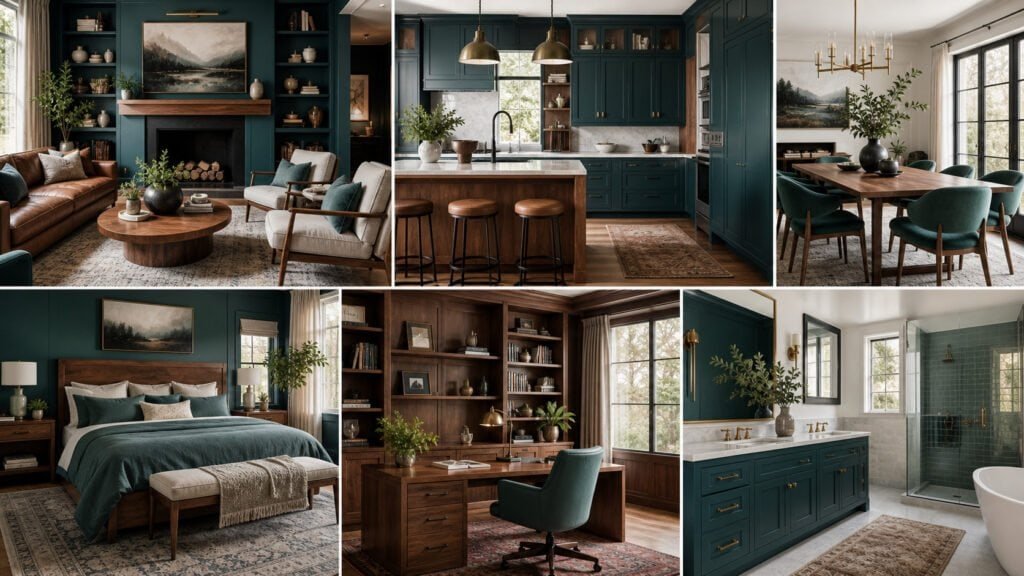 Modern home with warm wood and teal tones