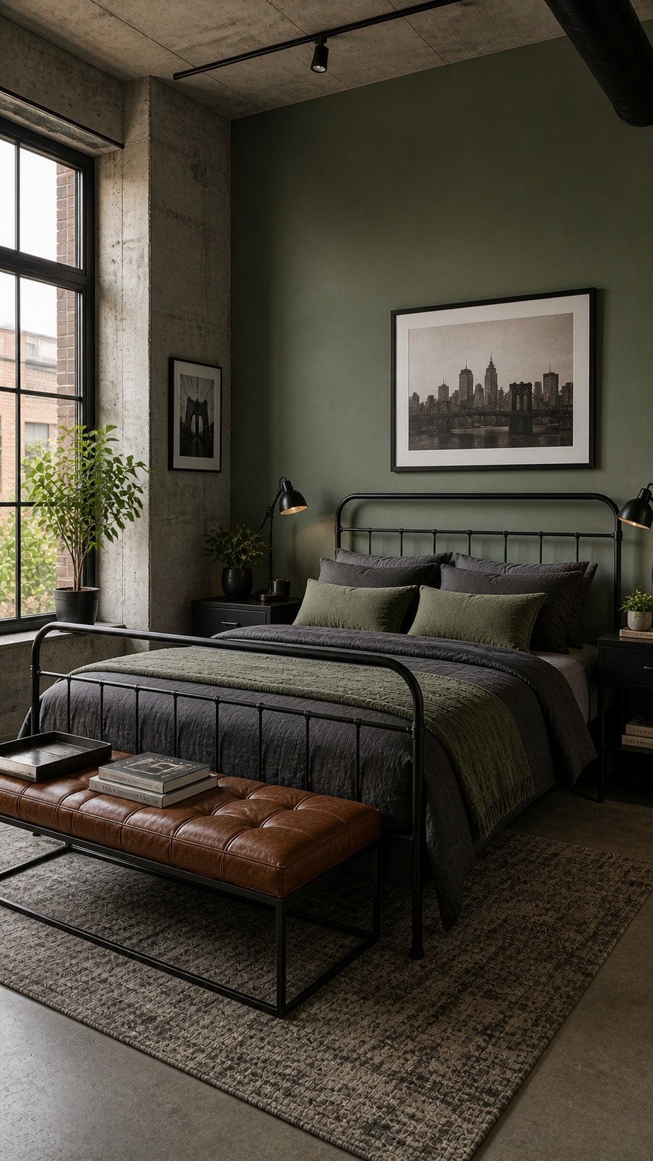 Modern industrial bedroom with urban accents