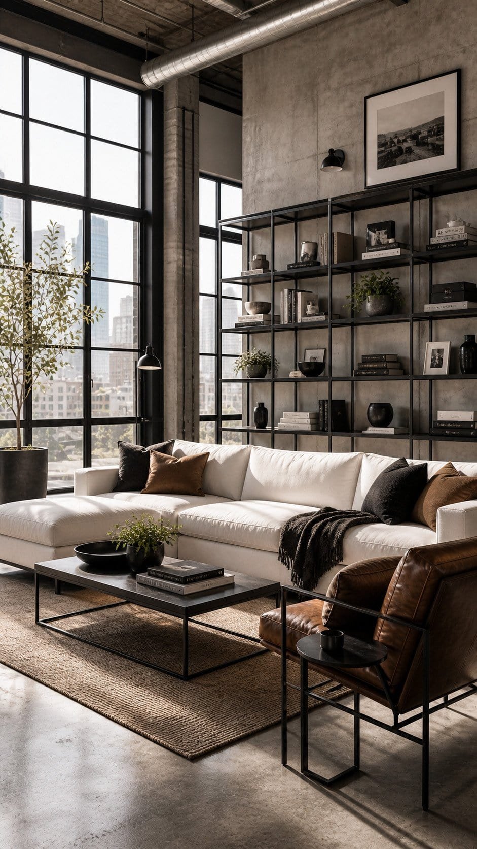 Modern industrial loft living room