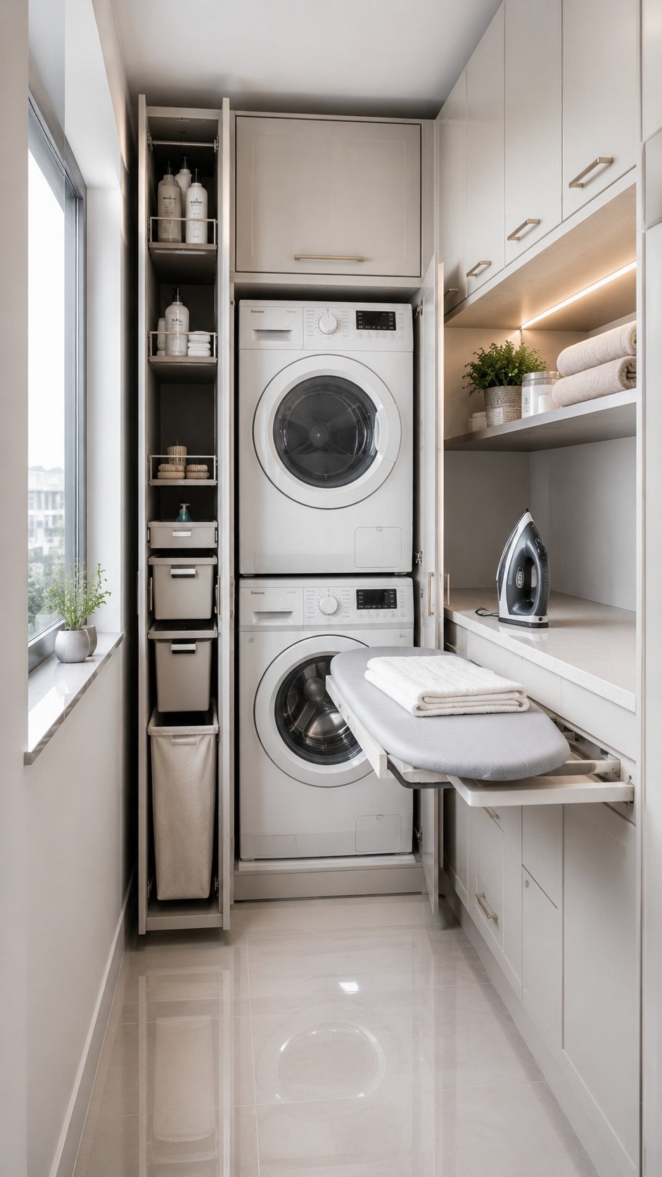 Modern laundry room with sleek storage