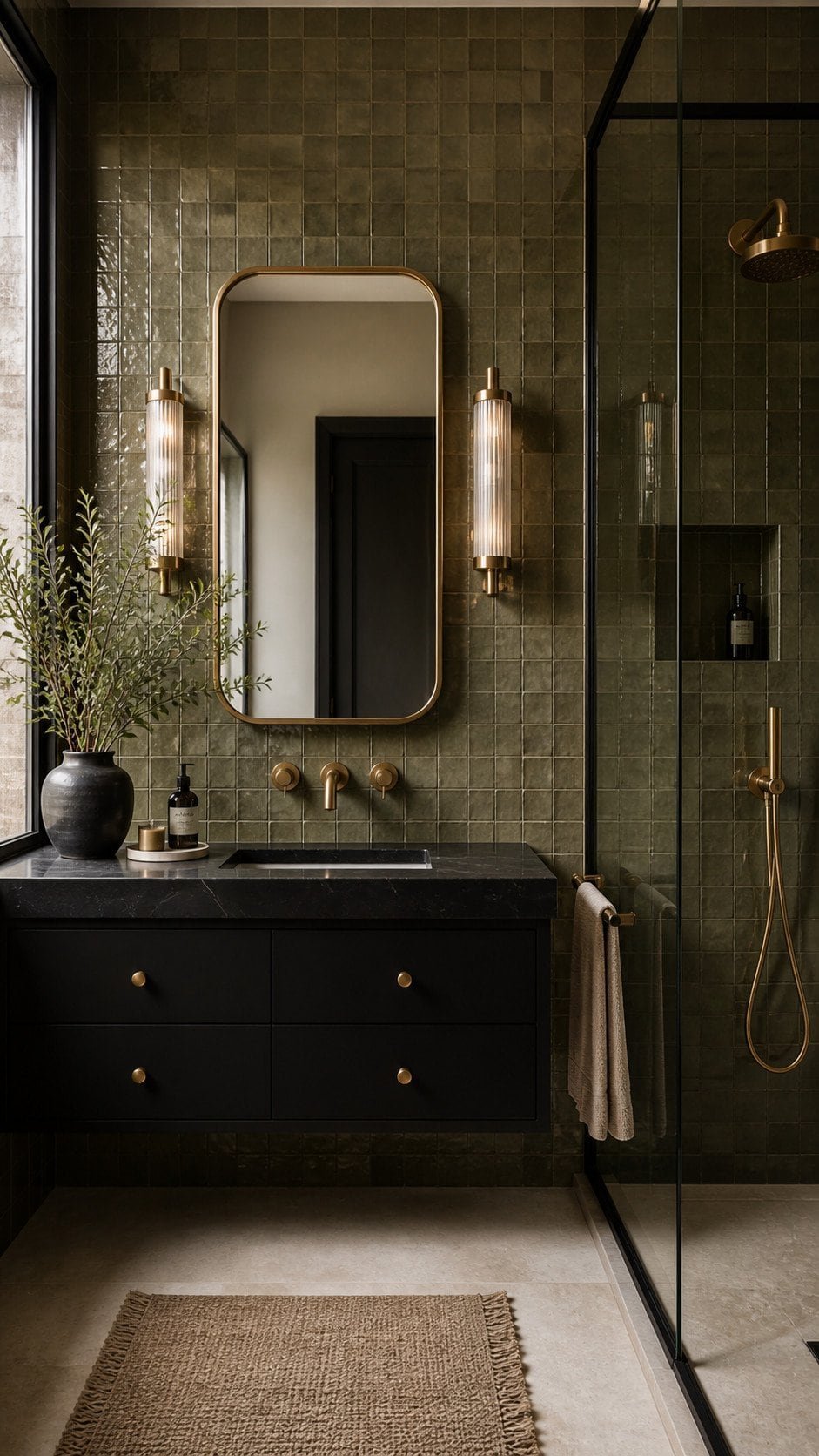 Modern luxury bathroom with brass accents