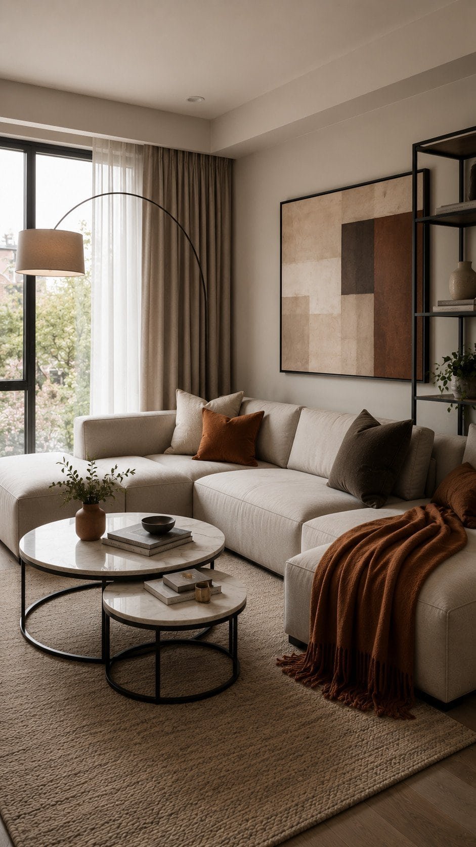 Modern minimalist living room with texture accents