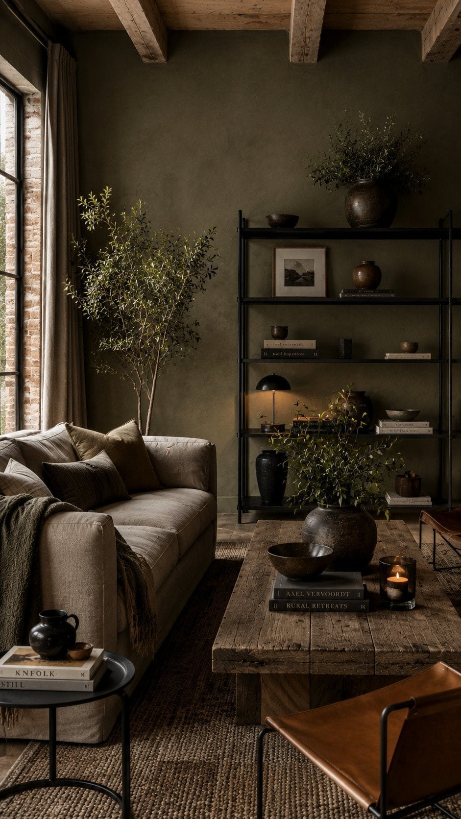 Moody modern rustic living room