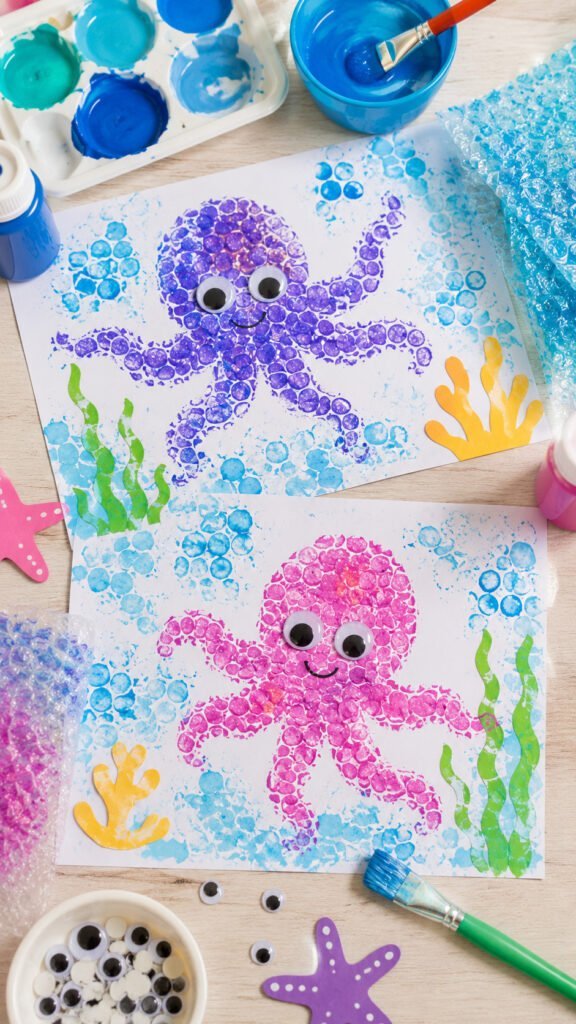 Ocean-themed craft fun with bubble wrap