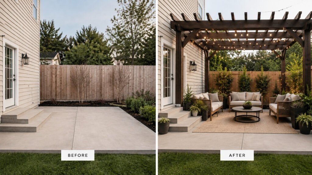 Patio makeover with cozy lounge setup