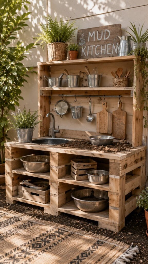Rustic DIY mud kitchen setup