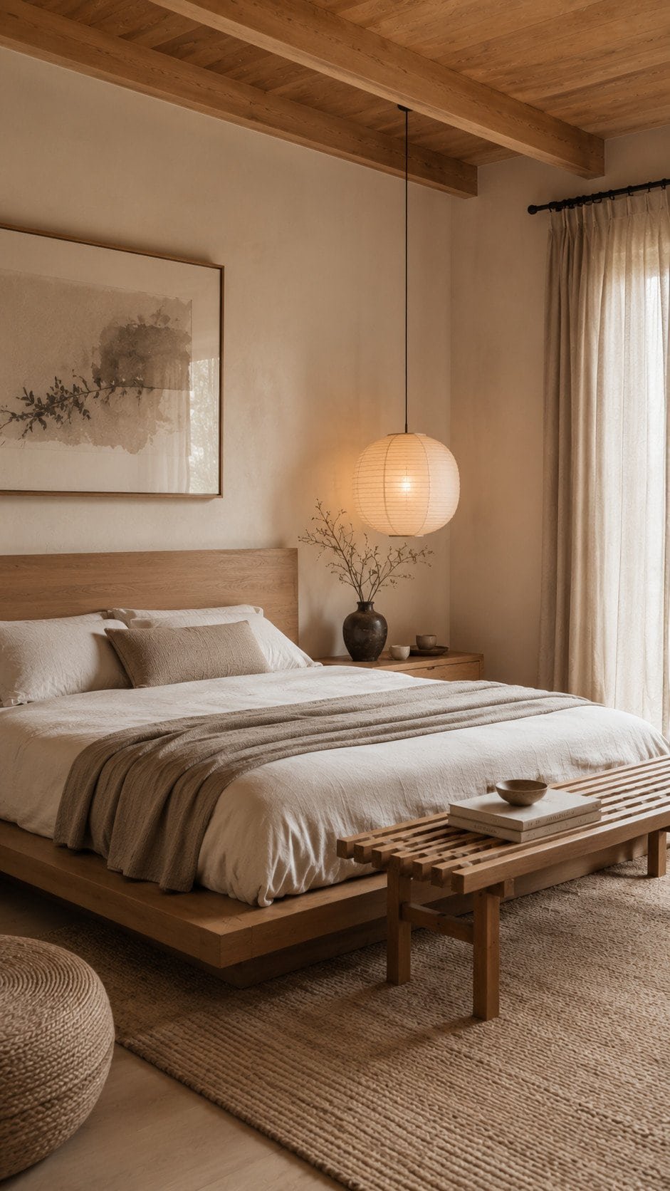 Serene minimalist bedroom natural light