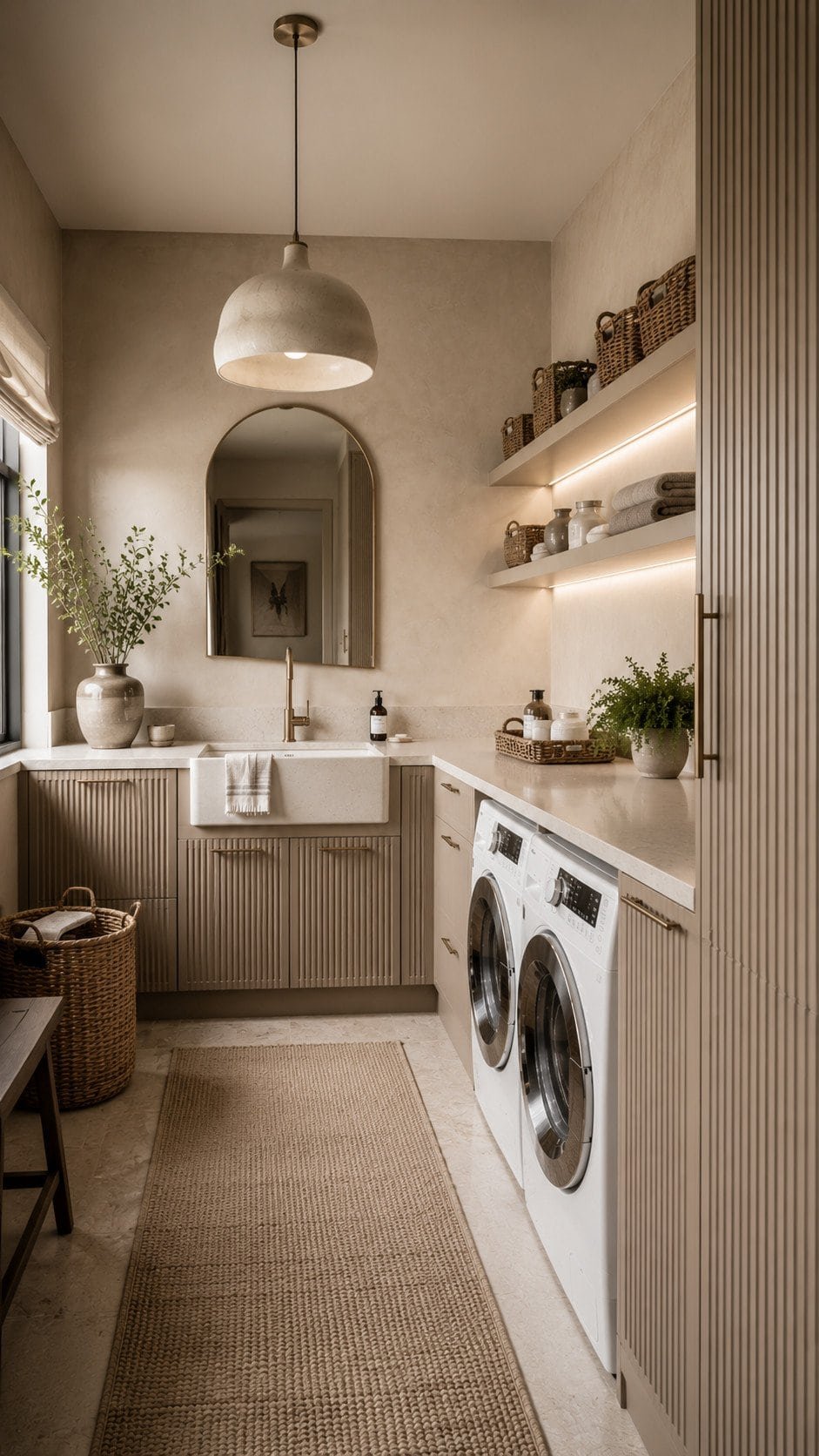 Serene modern laundry nook with greenery