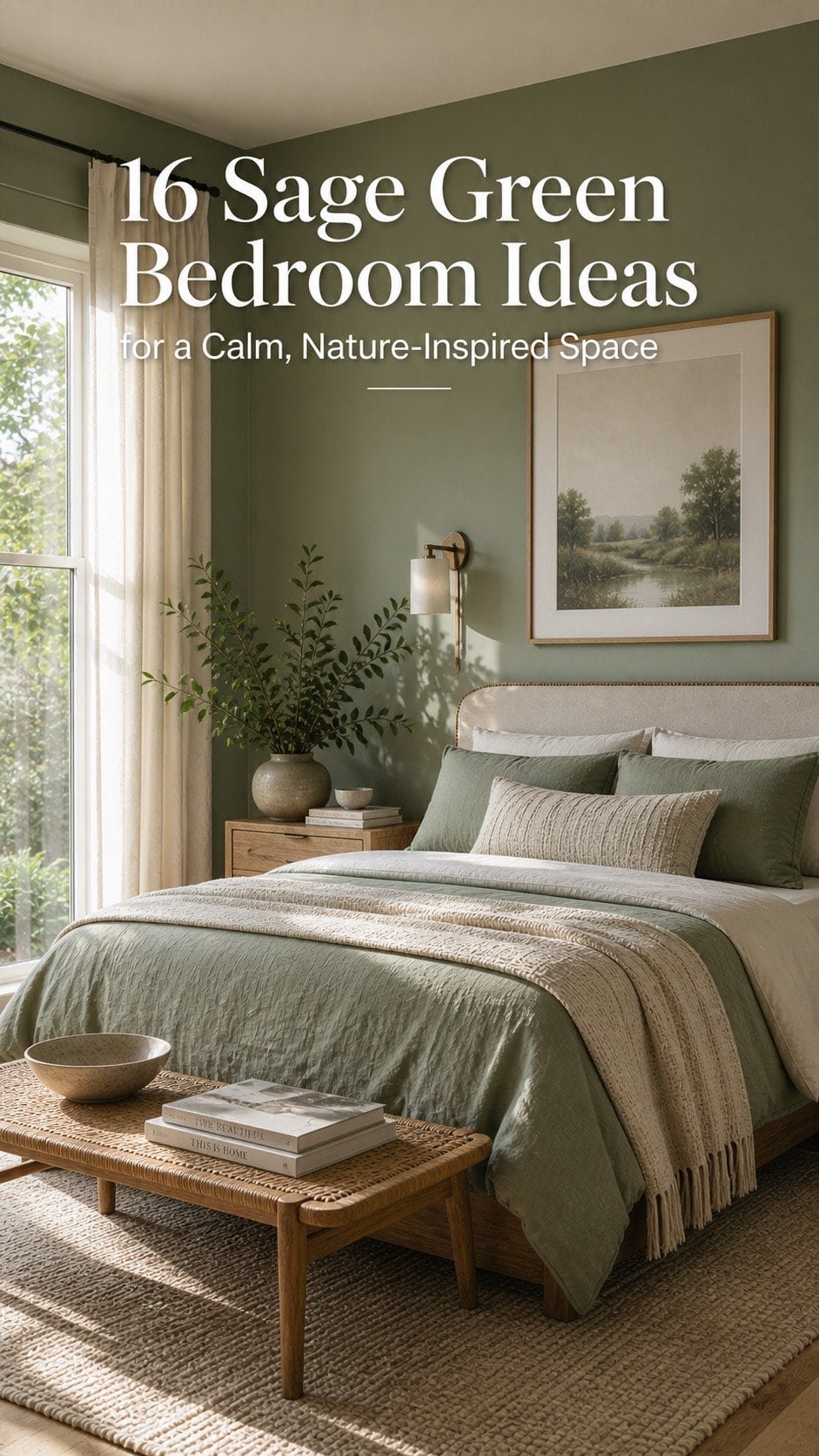 Serene sage green bedroom design