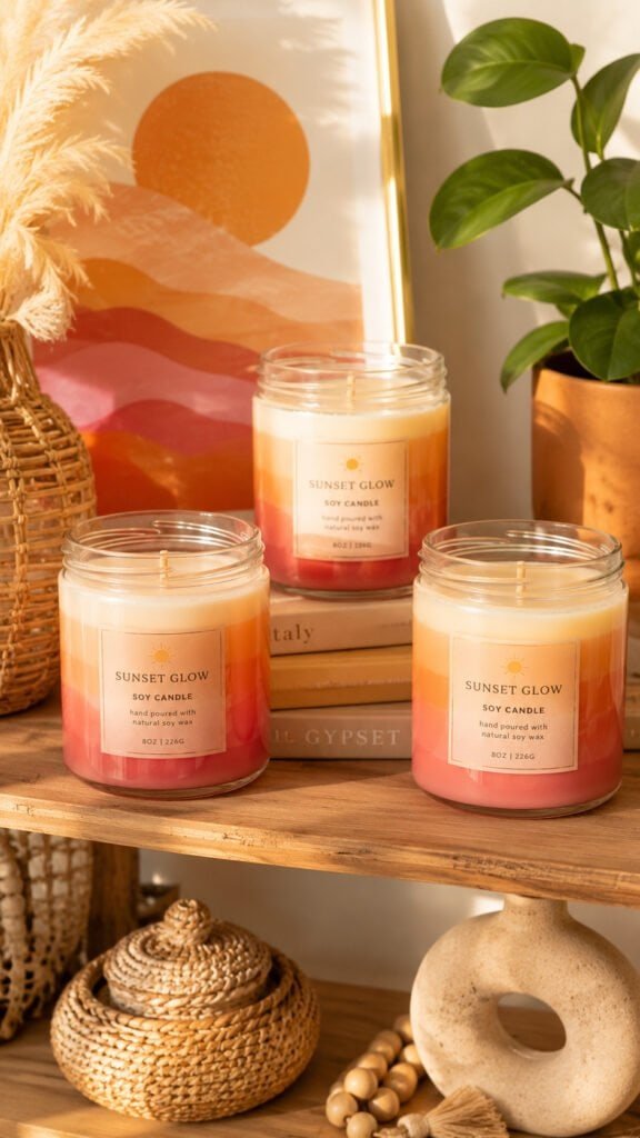 Sunset glow candles in cozy decor