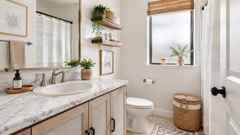 contact paper marble-look vanity