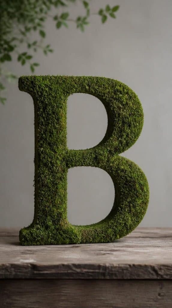 Wooden letter monogram fully covered in preserved green moss