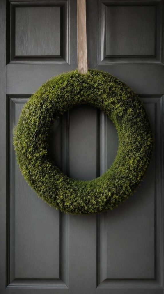 Grapevine wreath fully covered in preserved green moss