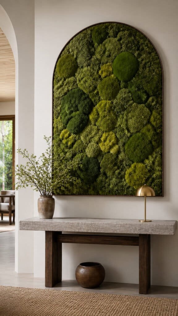 Large arch shaped panel covered in preserved moss