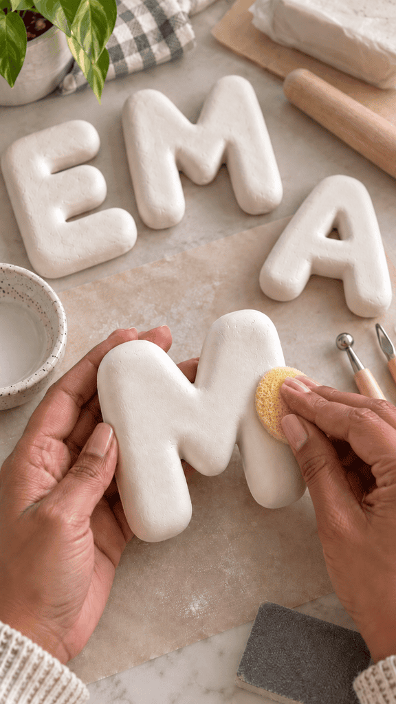 Handcrafted Clay Letter M Smoothing