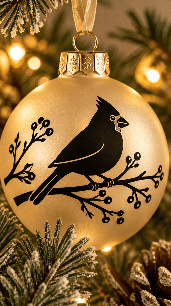 Glass ball ornament with a vinyl silhouette design applied for a Cricut Christmas project