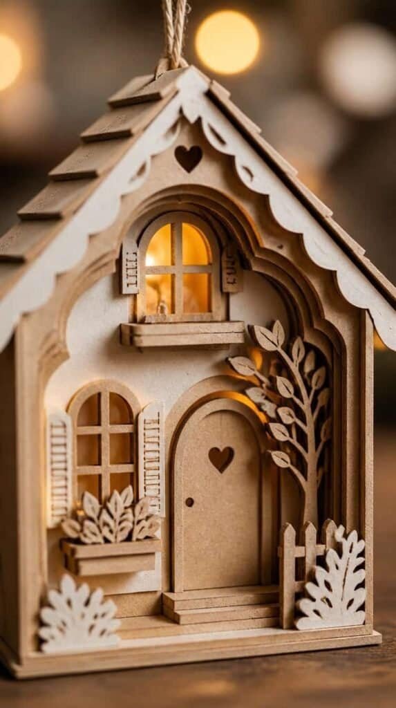 Layered chipboard popup ornament design cut with a Cricut machine
