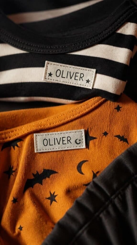 Iron-on costume name tags on kids clothing