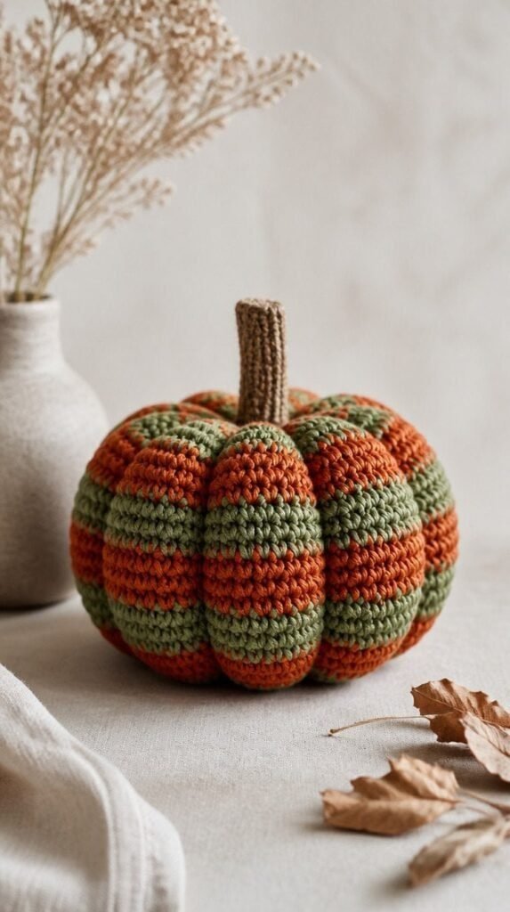 Striped two-tone crochet pumpkin