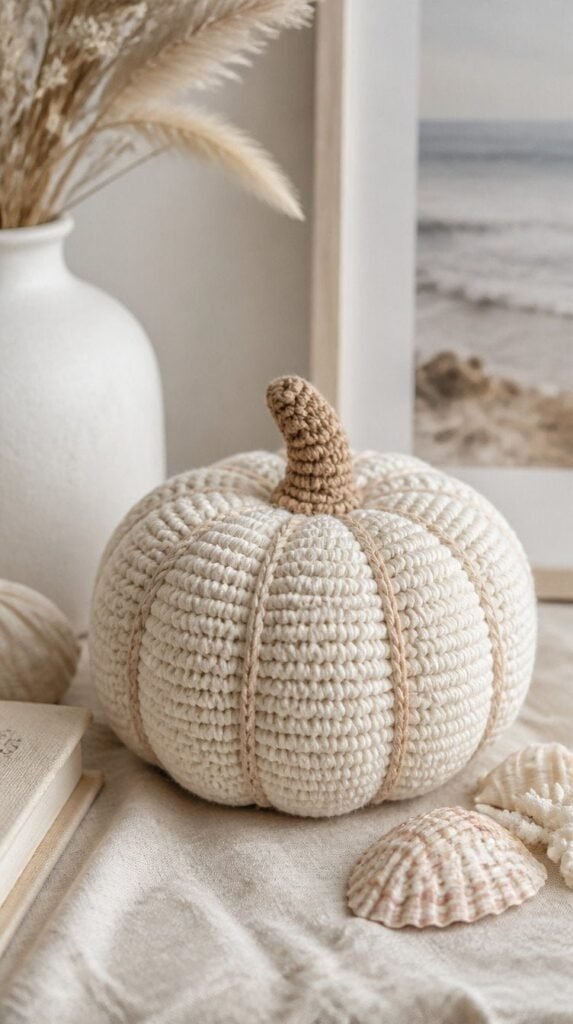 Cream white crochet heirloom style pumpkin