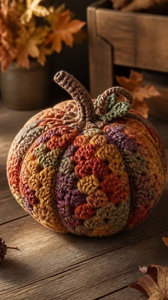 Pumpkin shaped from a granny square crochet motif