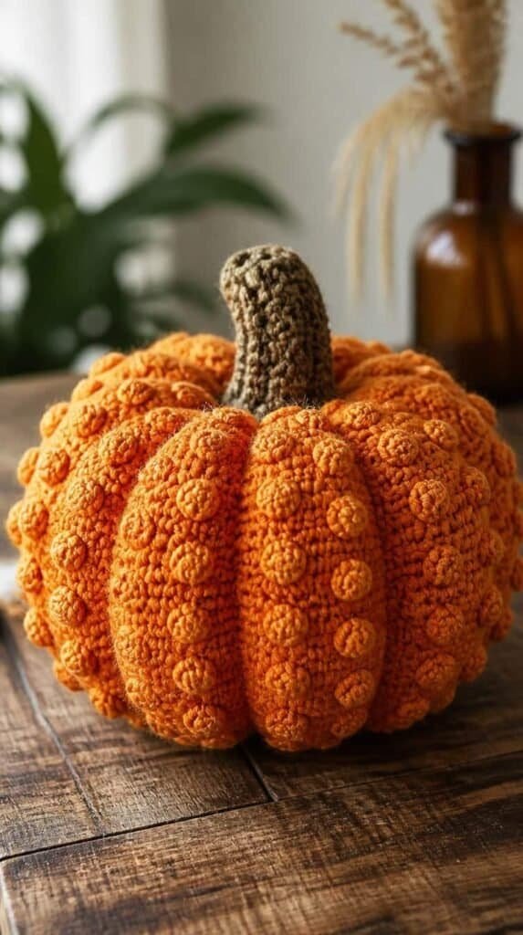 Textured bobble stitch crochet pumpkin