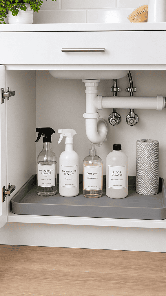 Hair tool holder mounted inside a bathroom cabinet door storing a dryer and flat iron