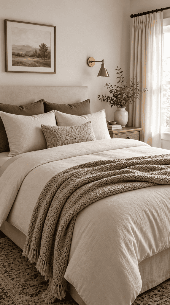 Layered bedding with duvet, throw blanket, and pillows on a guest bed -guest bedroom upgrades