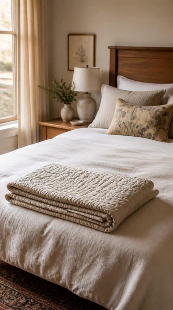 Extra folded blanket at the foot of a guest bed