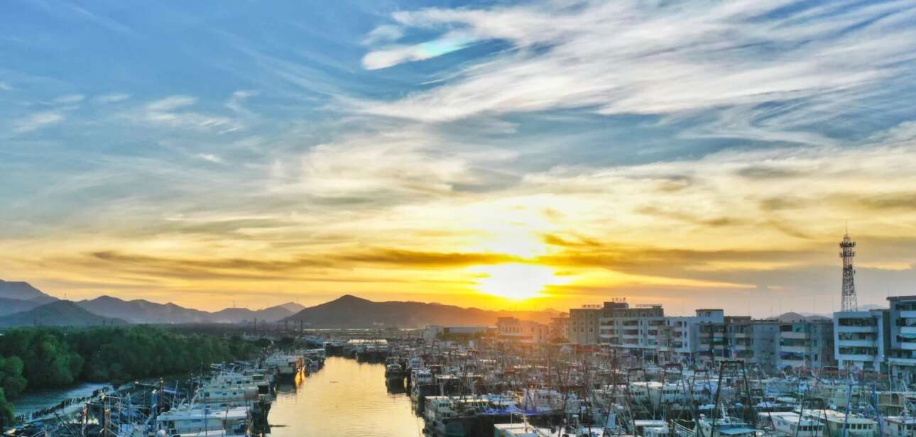 Fishing harbor at sunset in Taishan, Wuyi coast