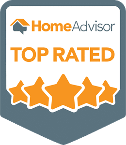 HomeAdvisor Top Rated badge with five orange stars.