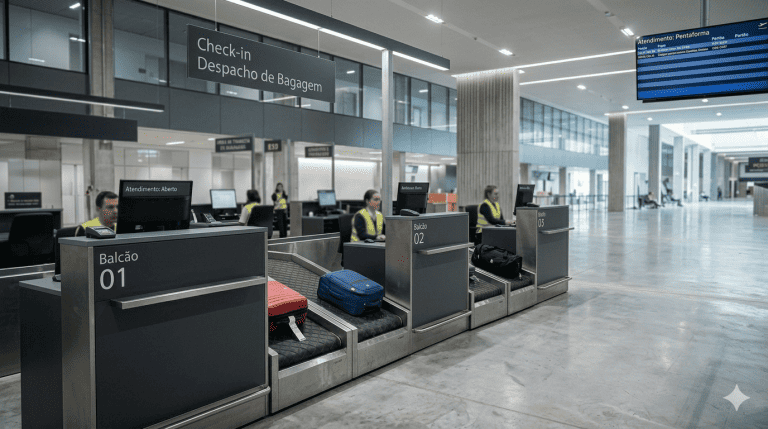 check-in bagagens aeroporto com sistema de pesagem