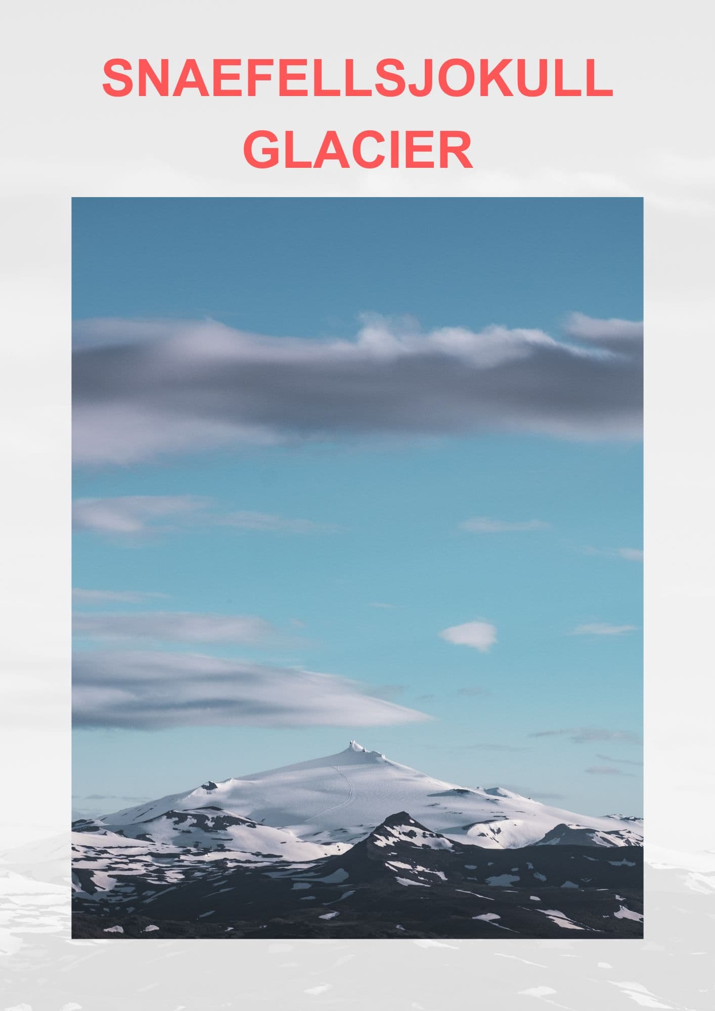 Spiritual Places in Iceland The snowy expanse of the Snaefellsjokull Glacier under a blue sky with wispy clouds, showcasing the icy peak's serene and majestic presence.