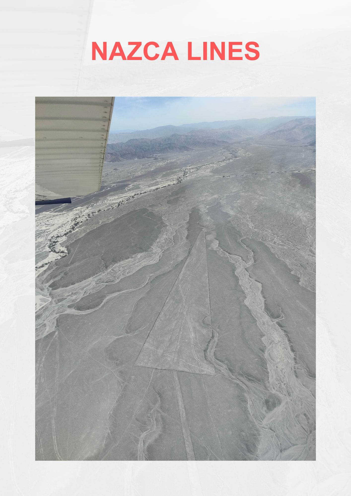 When the Mountains Called Me Home: How Peru Re-Mapped My Inner Compass Let's get together discover one of the spiritually activating places to visit in Peru: the Nazca Lines!
Here you can see aerial view from an airplane window showing the enigmatic Nazca Lines etched into the desert landscape, with surrounding mountainous terrain.