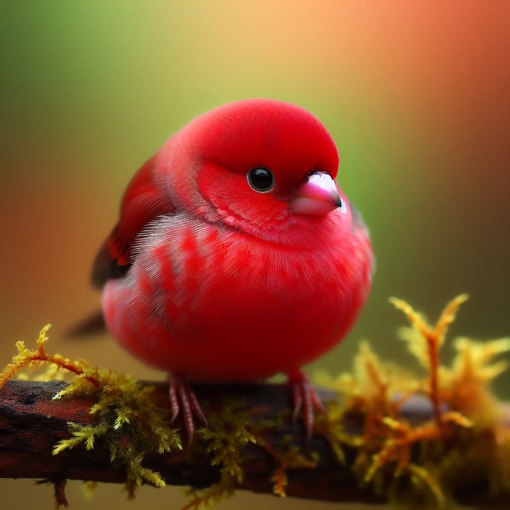 Strawberry Finch perched on a twig, featuring its bright red head, white throat, and black markings on its body, set against a soft blur of green foliage. Image used for the article House Finch Symbolism