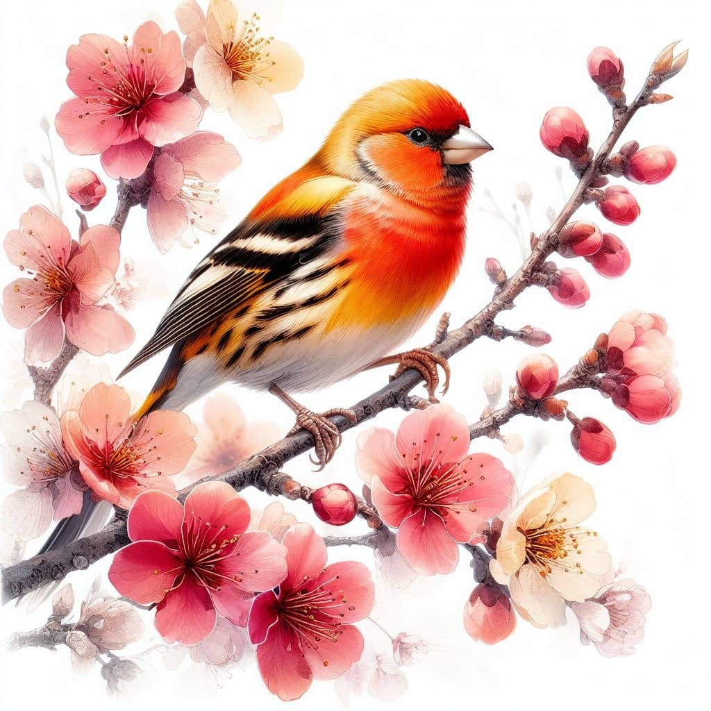 Close-up image of a Melba Finch perched on a branch, displaying its elegant plumage with shades of brown, white, and black, along with its distinctive beak and eye markings. Image used for the article House Finch Symbolism