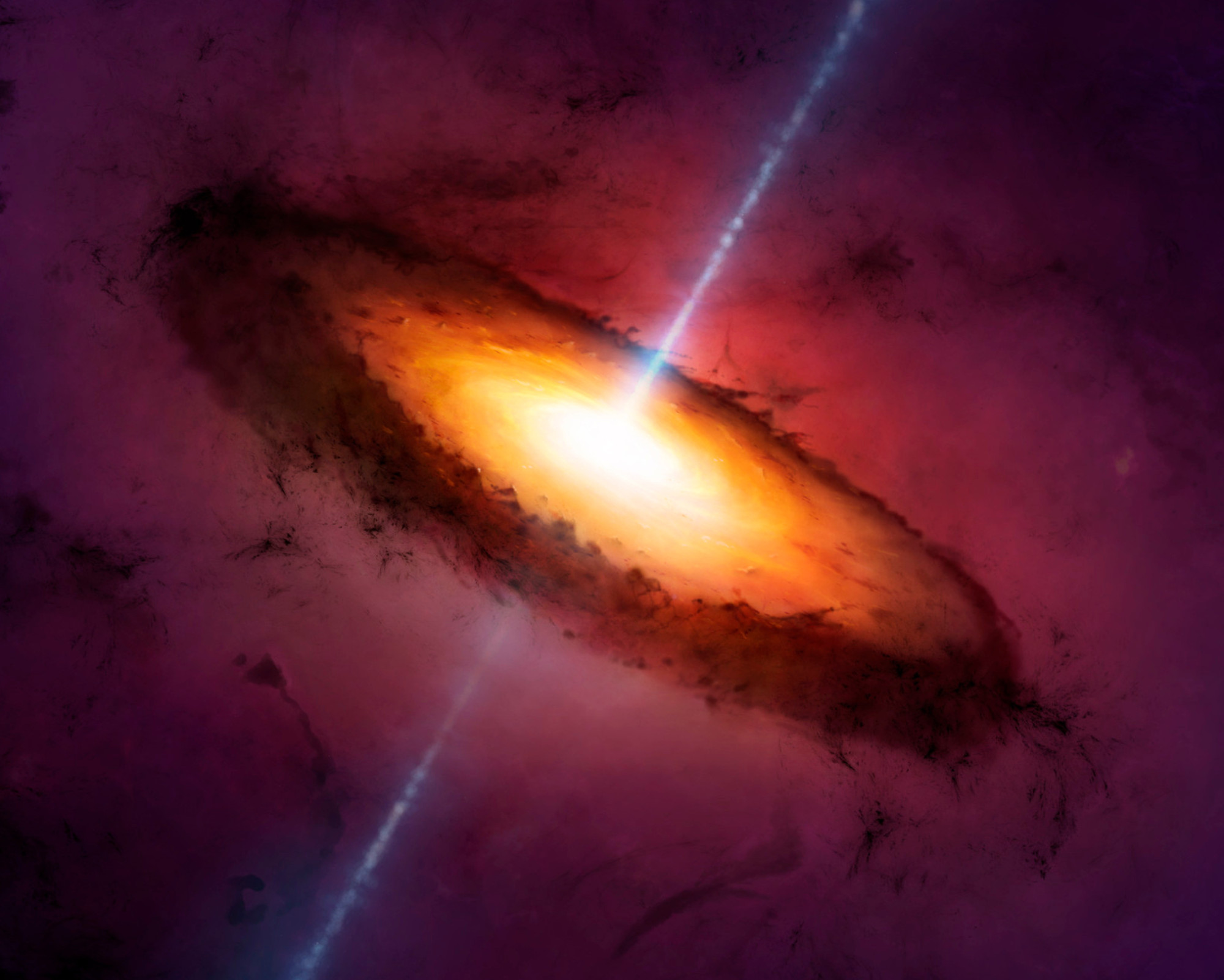 A luminous cosmic core emitting golden and blue beams of light, illustrating the powerful flow of galactic consciousness and higher-dimensional energy.