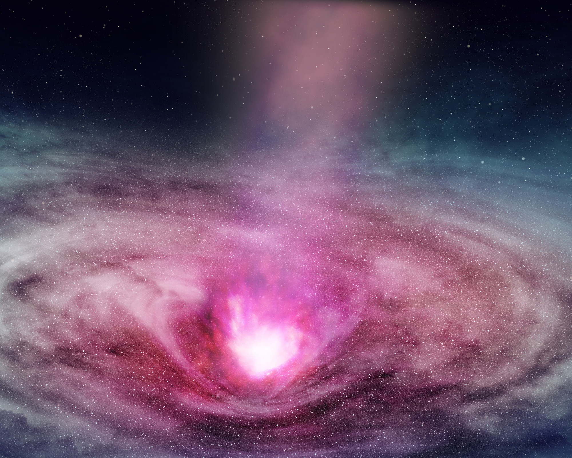 A swirling pink and purple cosmic vortex in deep space, representing universal energy and the expansive frequency of the 11th chakra.