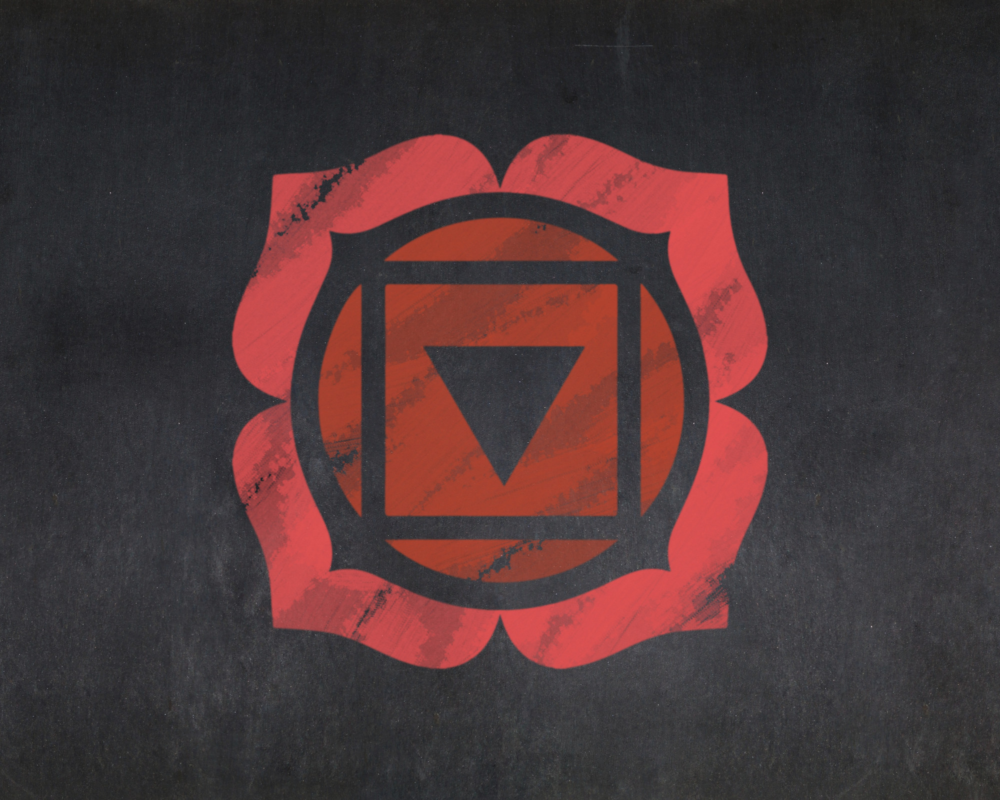 The red Root Chakra symbol with four petals and a downward triangle, representing Muladhara, grounding energy, and the first chakra’s connection to safety and survival.
