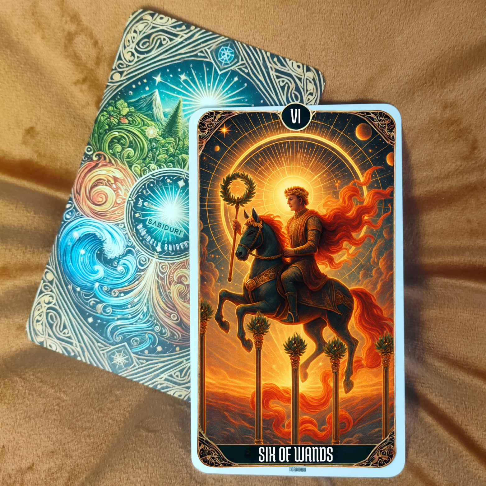 Six of Wands tarot card meaning depicted in an upright position, representing victory, public recognition, confidence, and success after struggle.
