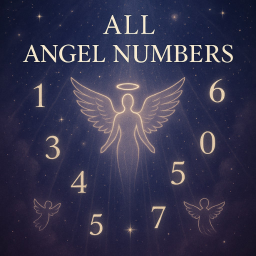Mystical illustration of an angel surrounded by glowing numbers on a starry background, visually representing all angel numbers and what they mean.