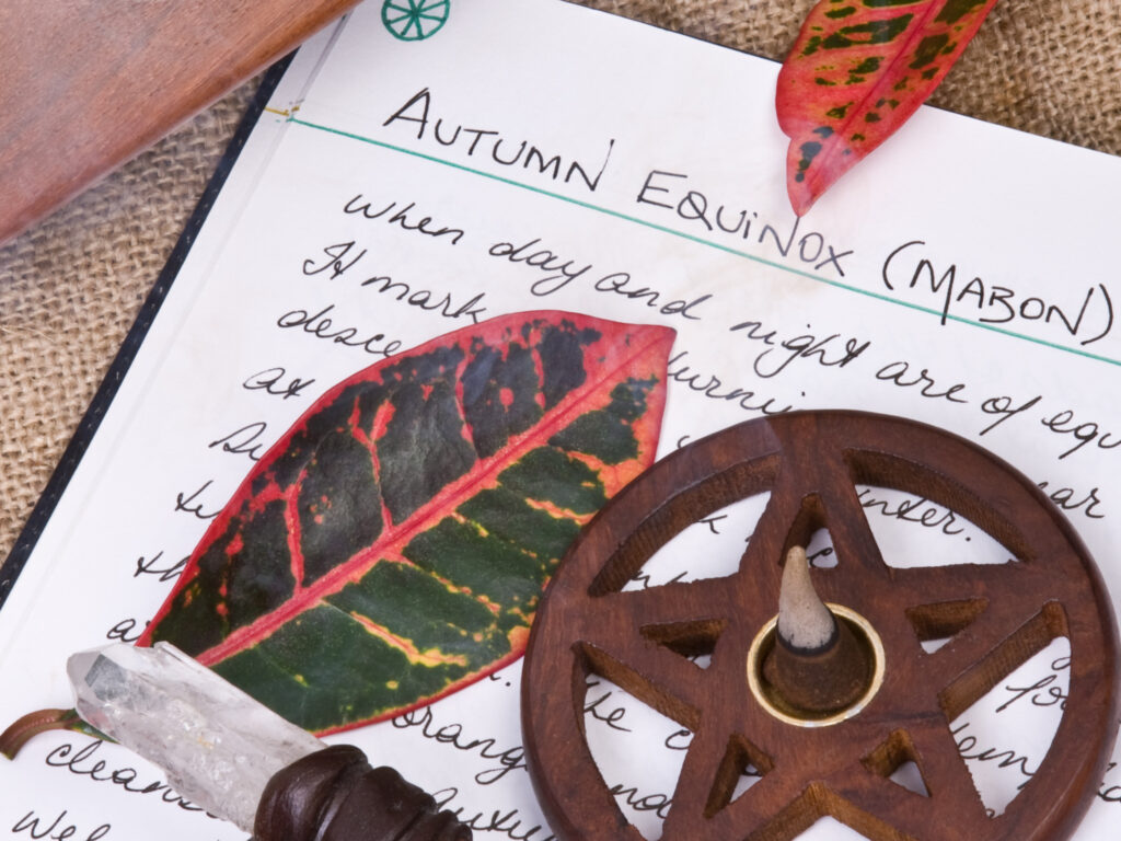 Celebrating Mabon: the Autumn Equinox That Tells You The Truth About Your Life Journal page titled Autumn Equinox Mabon with pentacle and crystal wand, spiritual reflection during Celebrating Mabon.
