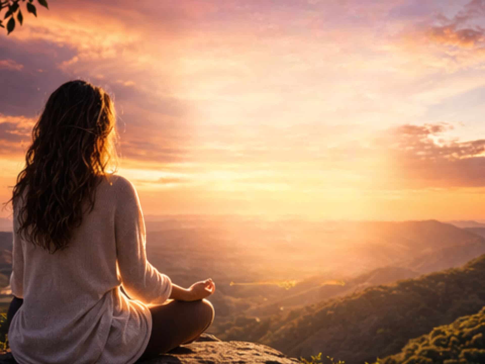 5555 Angel Number Meaning: A Powerful Sign of Change, Freedom, and Awakening 5555 angel numbers spiritual meaning – woman meditating at sunset representing inner peace, awakening, and alignment with the universe