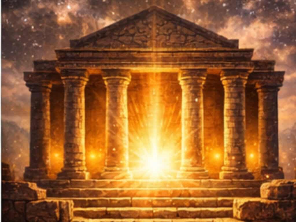 Angel Number 4444 Meaning: Stability, Protection, and Spiritual Awakening Angel number 4444 meaning representing strong foundations and stability through a glowing ancient temple structure
