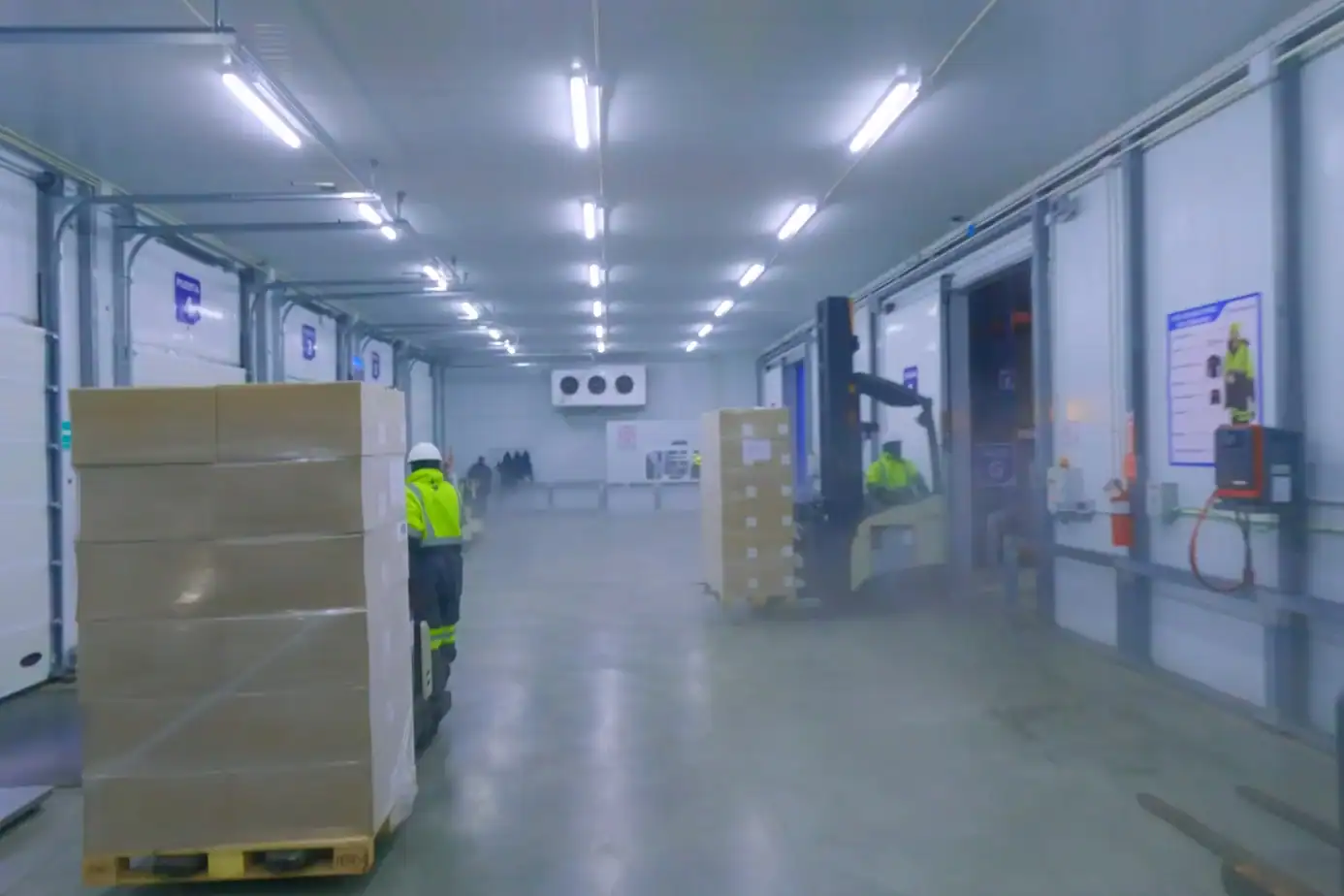 Cold storage high-speed door in refrigerated warehouse logistics corridor