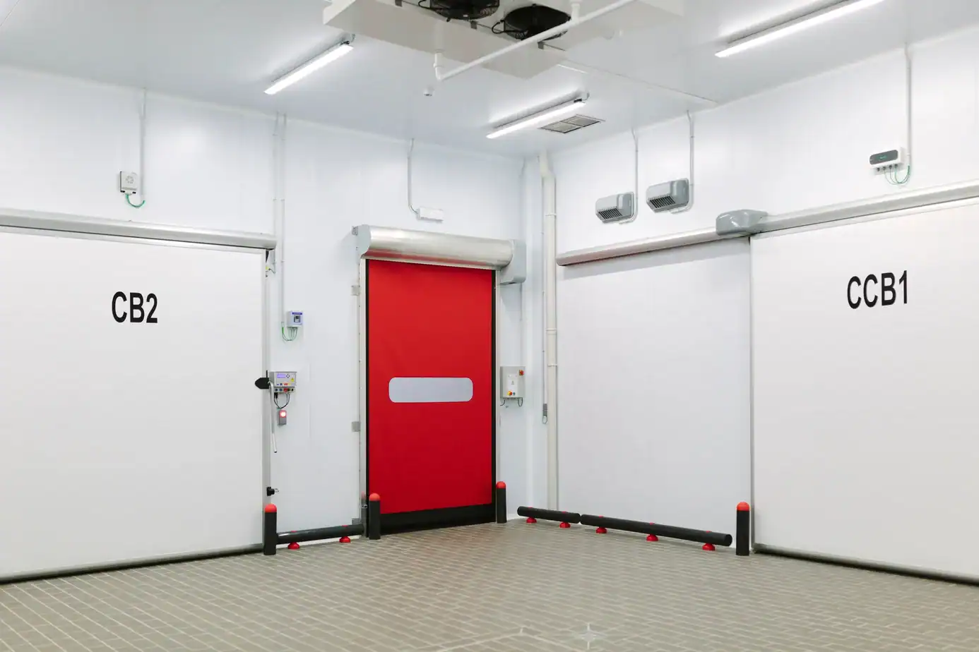 cleanroom pharmaceutical facility with insulated cold room doors and high speed rapid door system