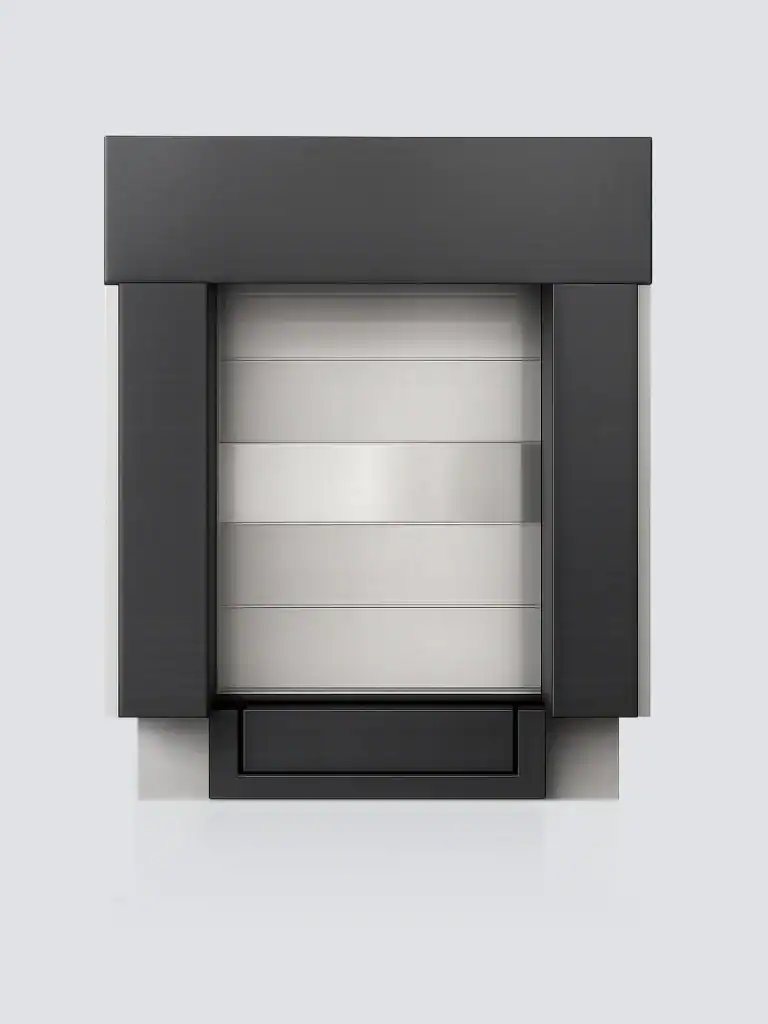 Safeguard loading dock door category icon showing dock shelter， dock leveller and sectional door for warehouse loading bays.