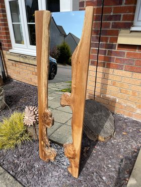 A mirror with live edge elm on each side - sent by a customer
